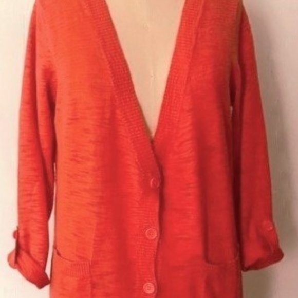 FOREVER 21 ORANGE COTTON SLUB KNIT 3/4 SLEEVE CARDIGAN SWEATER L - Picture 6 of 11
